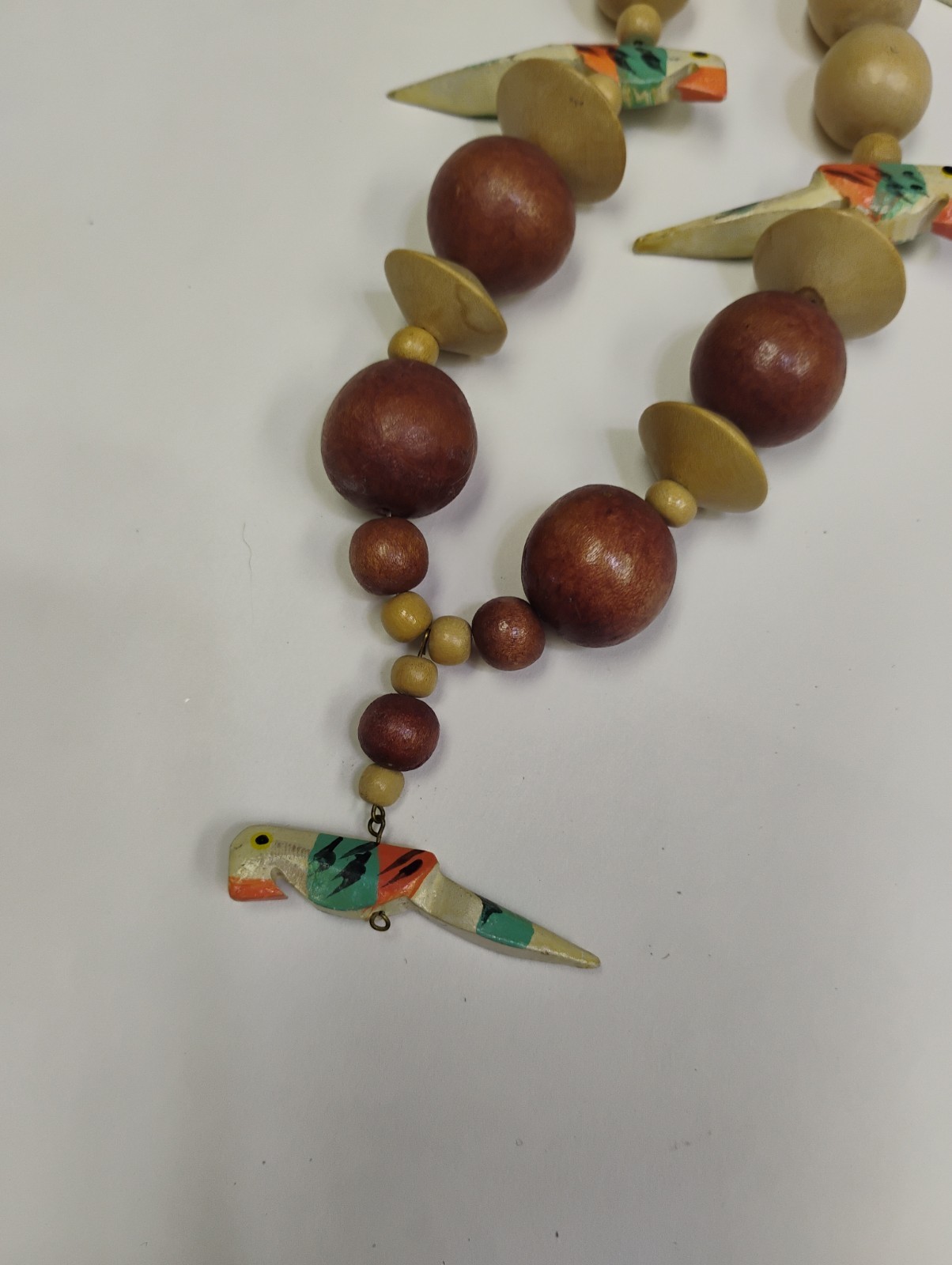 Vintage Wooden Bead Chunky Parrot Tropical Necklace