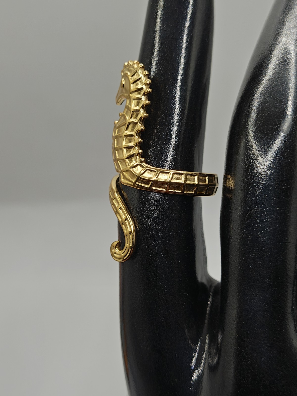 18K Gold Plated 304 Stainless Steel Beach Seahorse Adjustable Bypass Ring Size 7