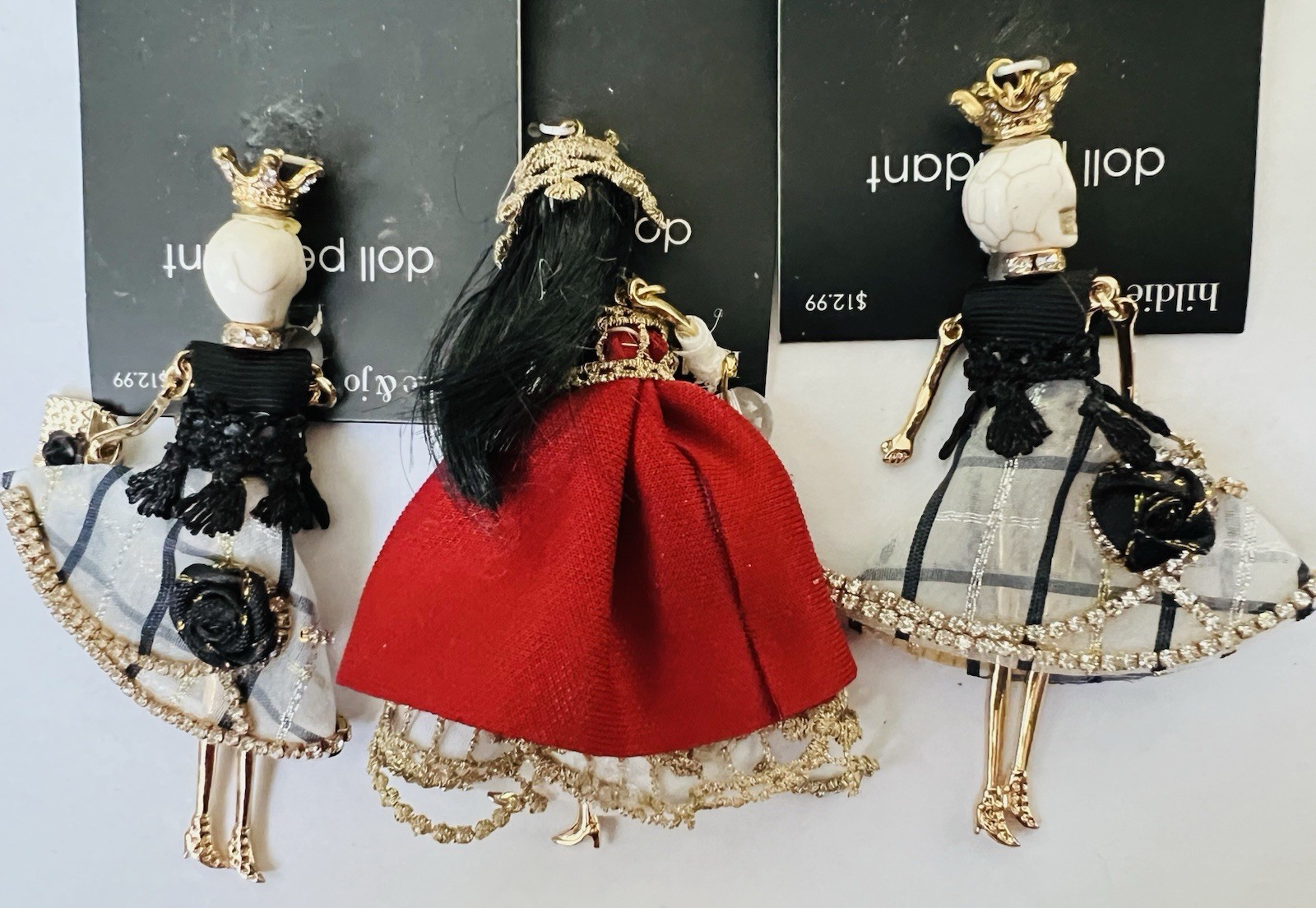3 Hildie & Jo Halloween Skull Skeleton Doll Pendants for JoAnn Fabrics