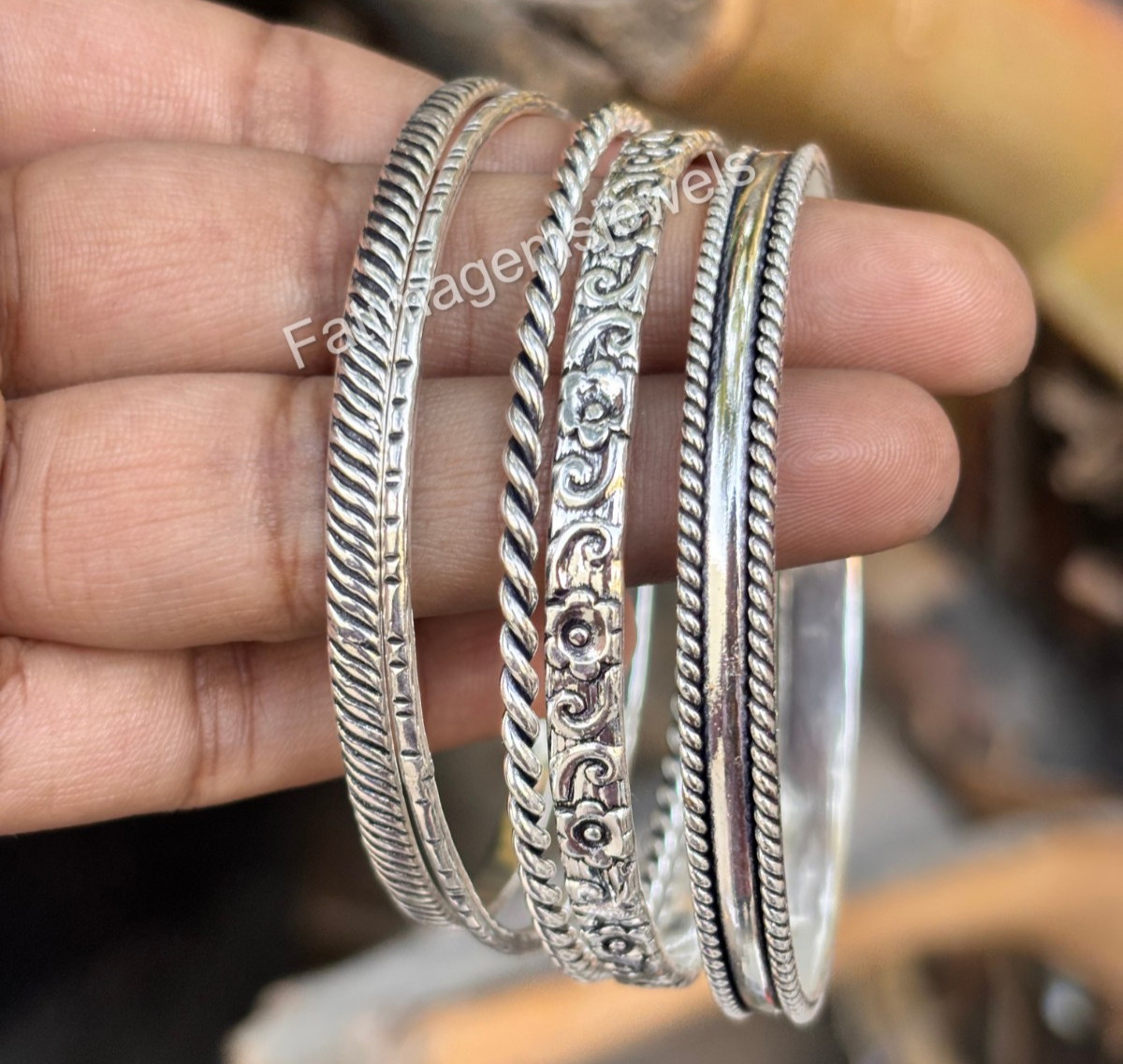 Bohemian 925 Solid Sterling Silver Mix Designs Bangles Set of 5 For Women