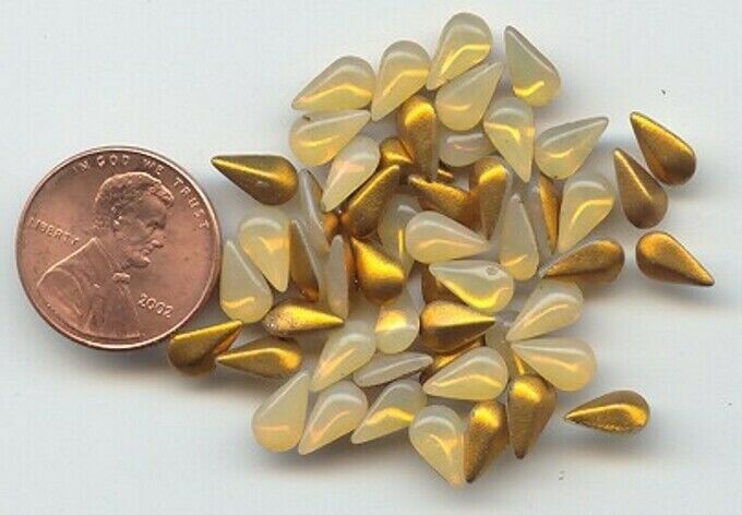 144 VINTAGE WESTERN GERMANY GLASS YELLOW OPAL 8×4.5mm. GEM JEWELS Z539