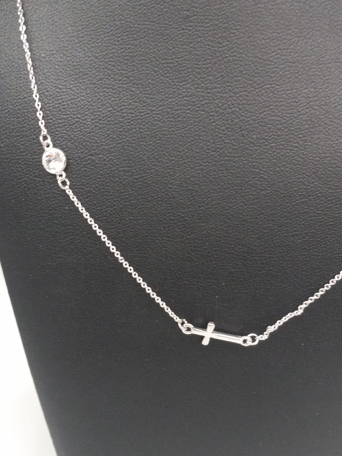 Alexa’s Angels Brand Dainty Silvertone Cross & Clear Crystal Necklace