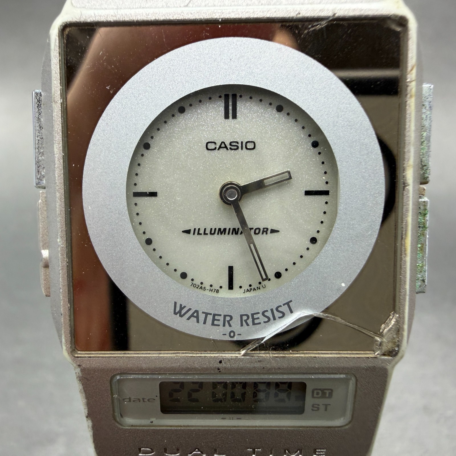 Casio FS-01 Watch Men 33mm Silver Gray White Analog Digital Dual Time New batt