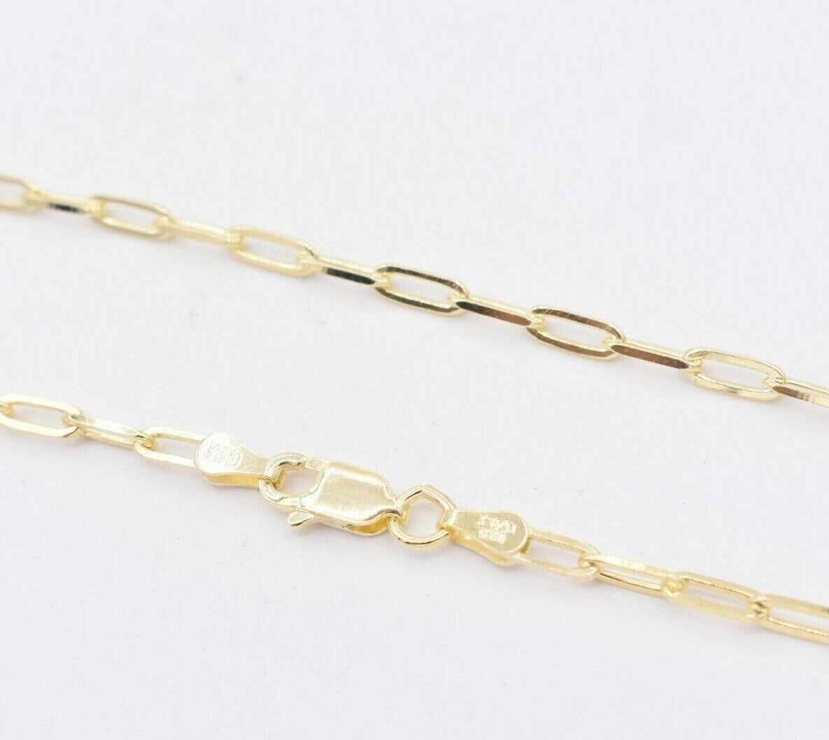 2.5mm Paperclip Link Chain Necklace 14K Yellow Gold Plated Silver 925 Italy