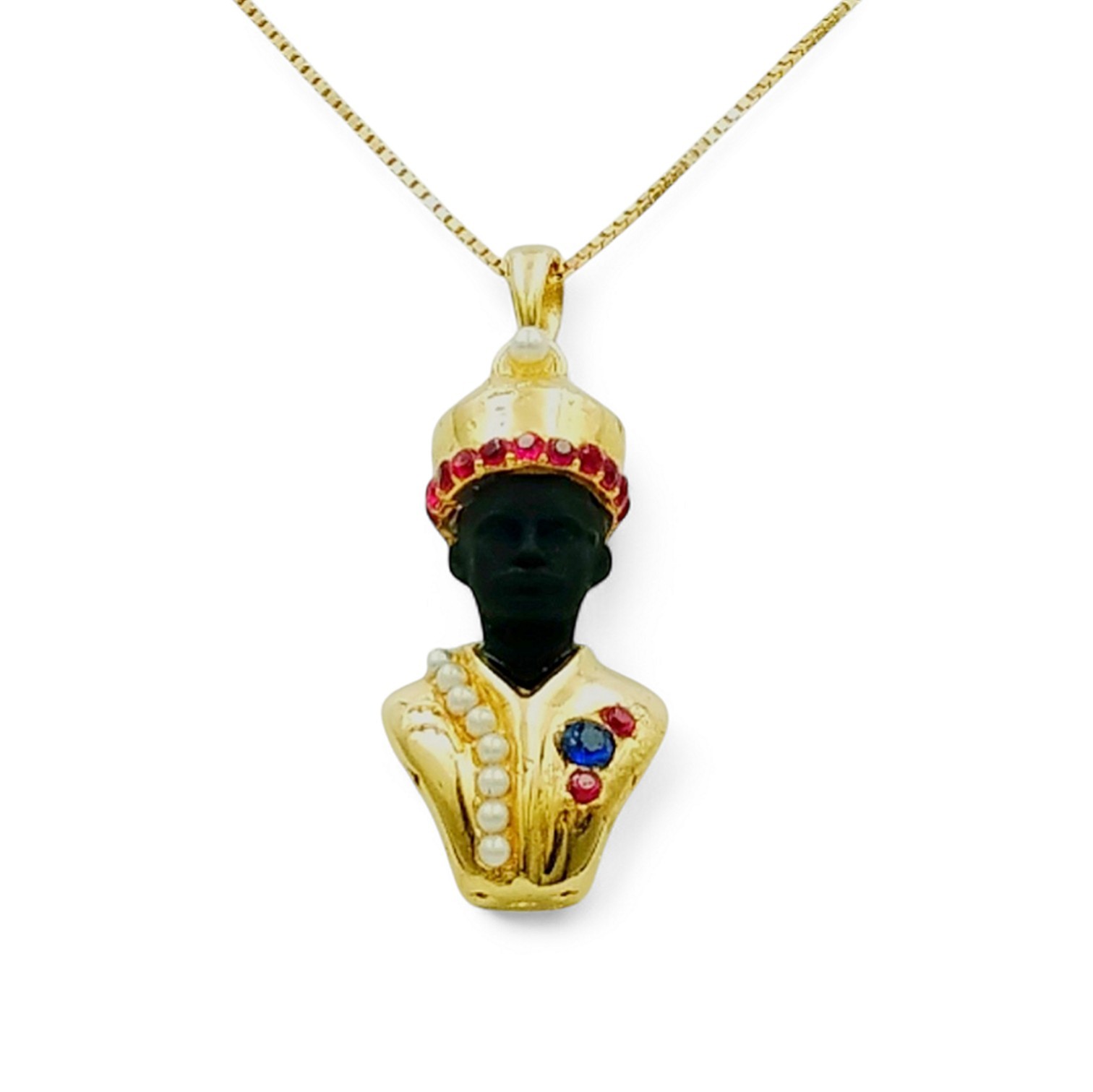 Venetian Moor Pendant Gold Plated 925 Silver with Rubies and Sapphire, Italy