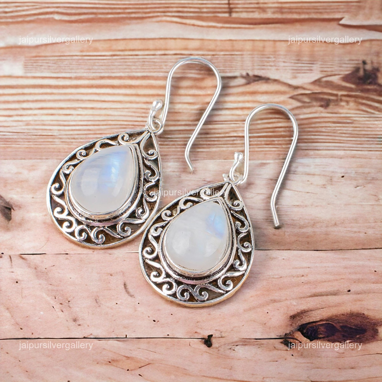Pear Rainbow Moonstone Gemstone Sterling Silver Dailywear Dangle Drop Earrings