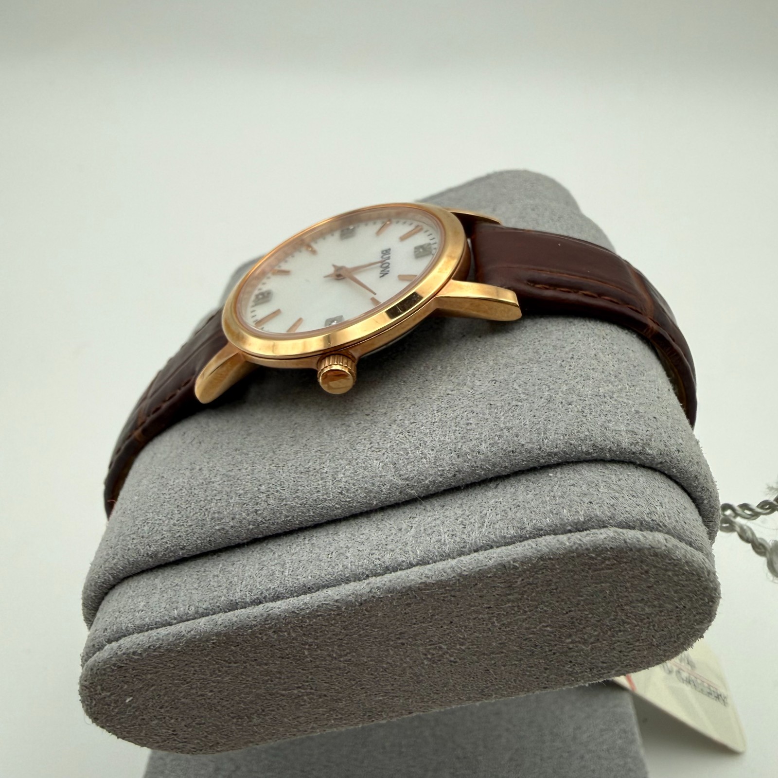Bulova 97P105 Women’s Quartz Diamond Accents Gold Brown Leather 27mm Watch NEW