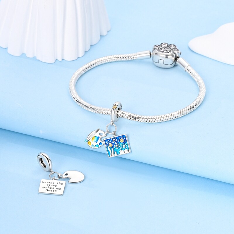 MULA S925 Sterling Silver Charm AAA CZ Starry Sky Coloring fit Bracelet Necklace