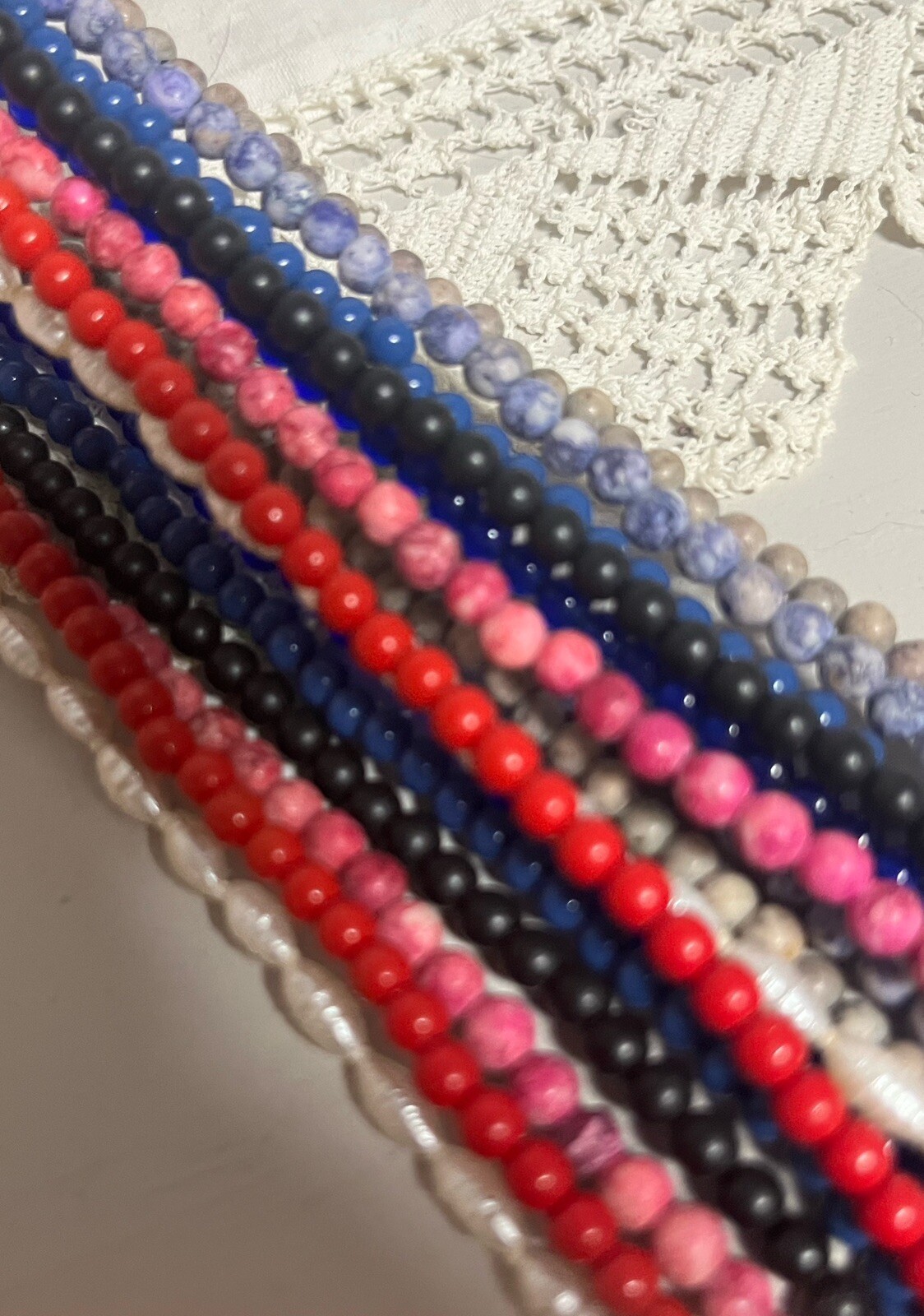Strains of 8 Beaded Necklaces Multiple Colors Same Length