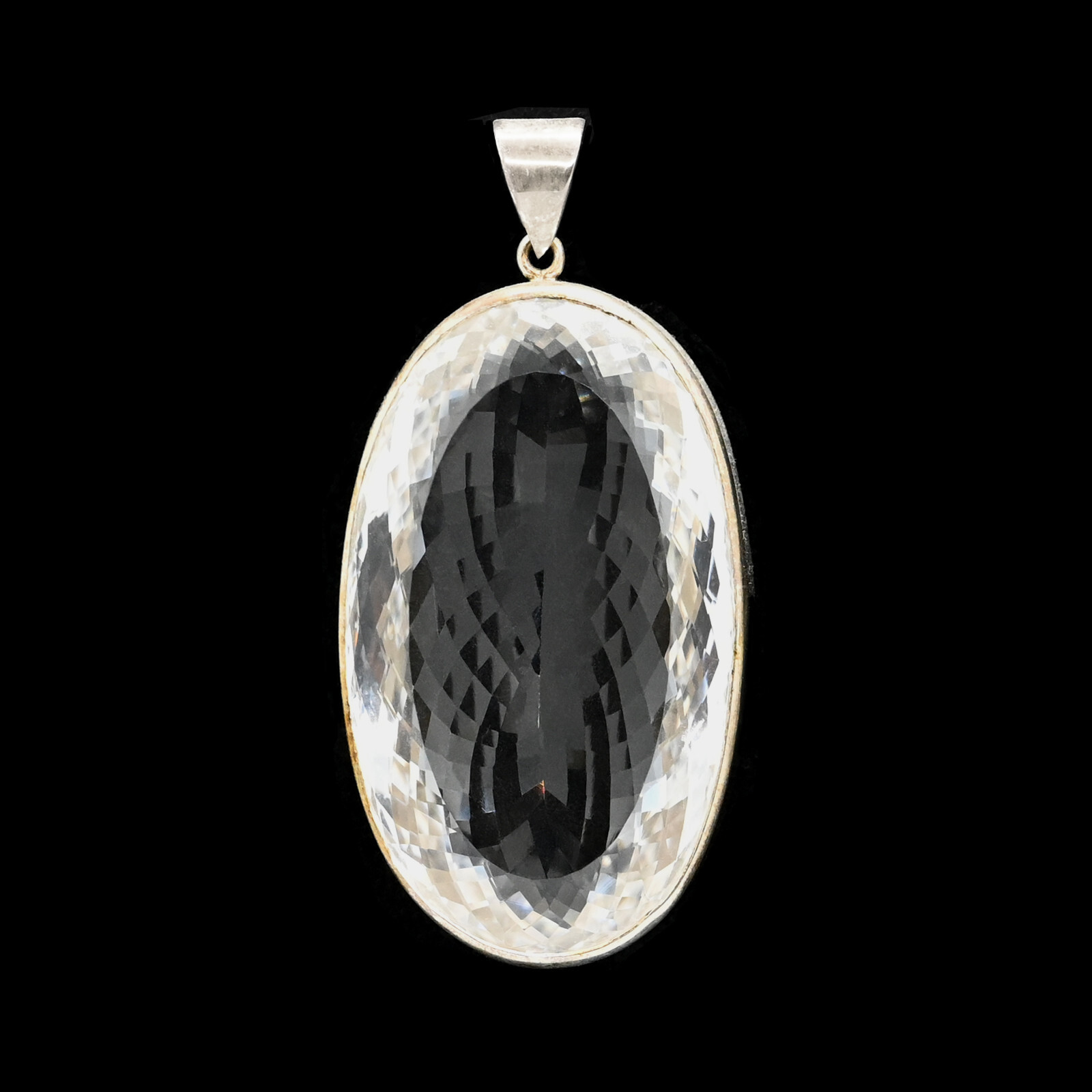 Clear Rock Crystal Pendant in Plain Silver Setting