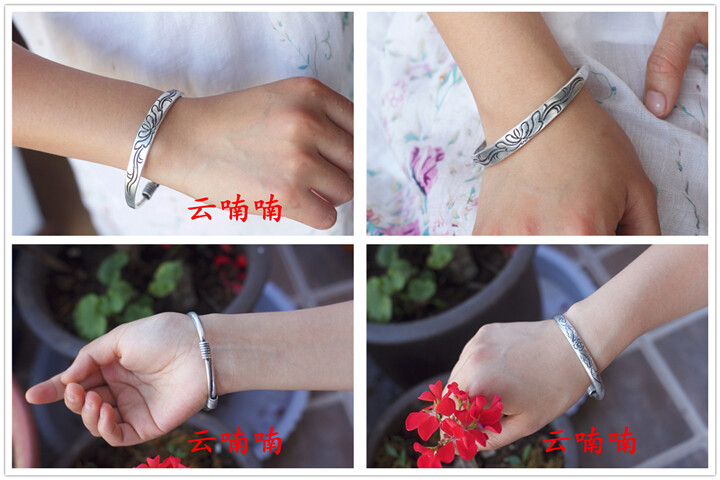 National wind literary retro folk Chinese handmade Miao silver bracelet 1piece