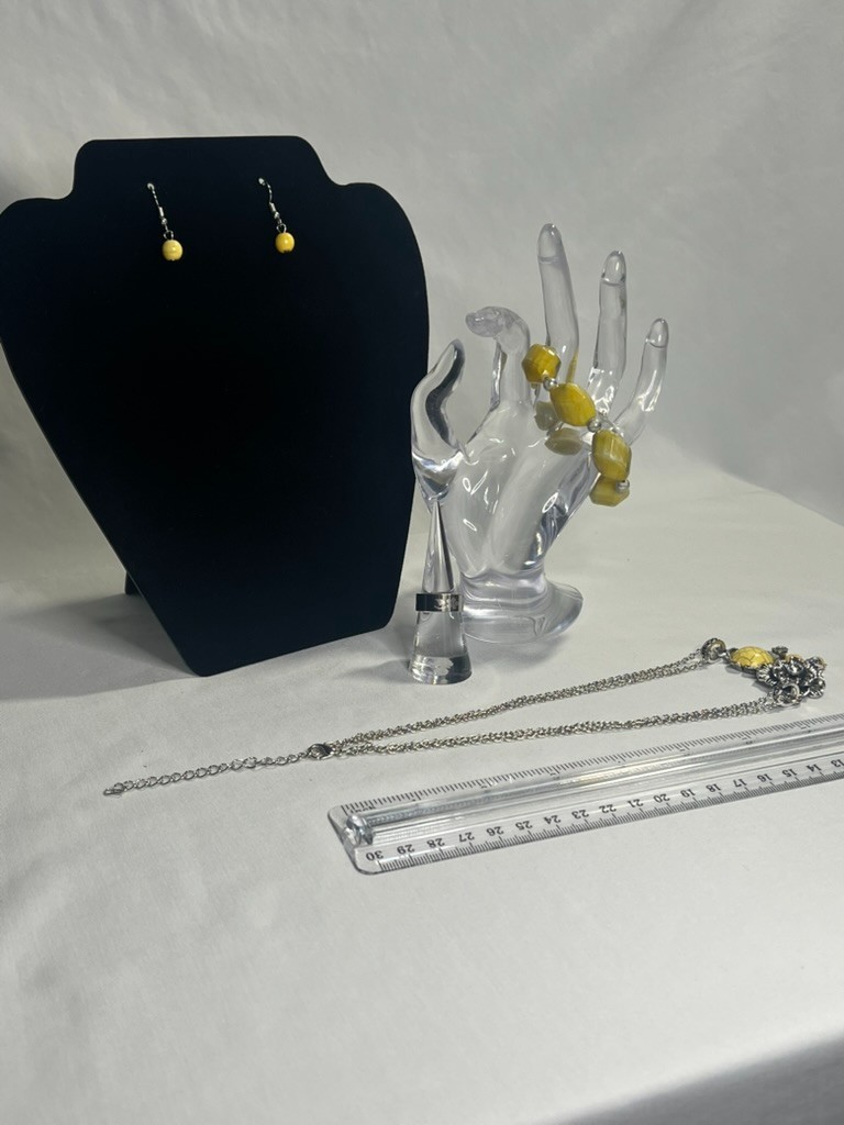 Boho Sunshine Yellow Floral Jewelry Set Necklace Earrings Bracelet Ring + GWP