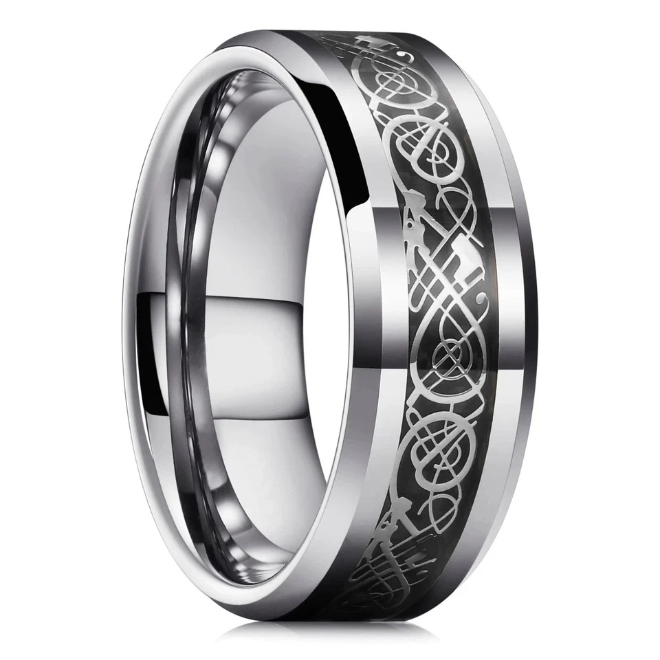 Men Women Gold Plated Blue Black Red Stainless Steel Celtic Dragon Band Ring 8mm