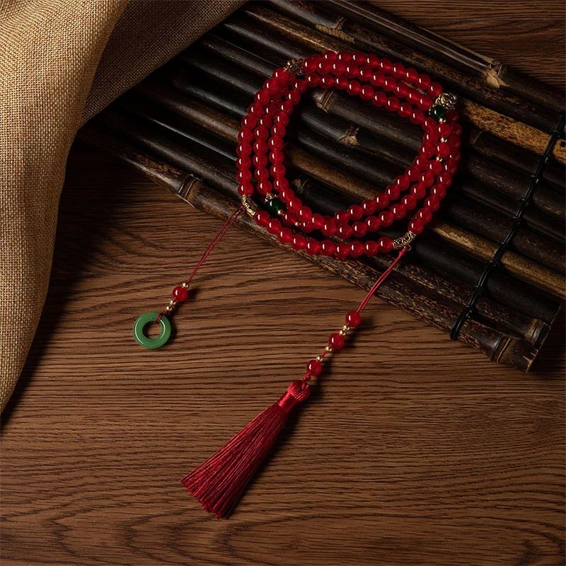 Retro Ethnic Style Necklace Chinese Style Beaded Tassel Choker Natural Stone Pra