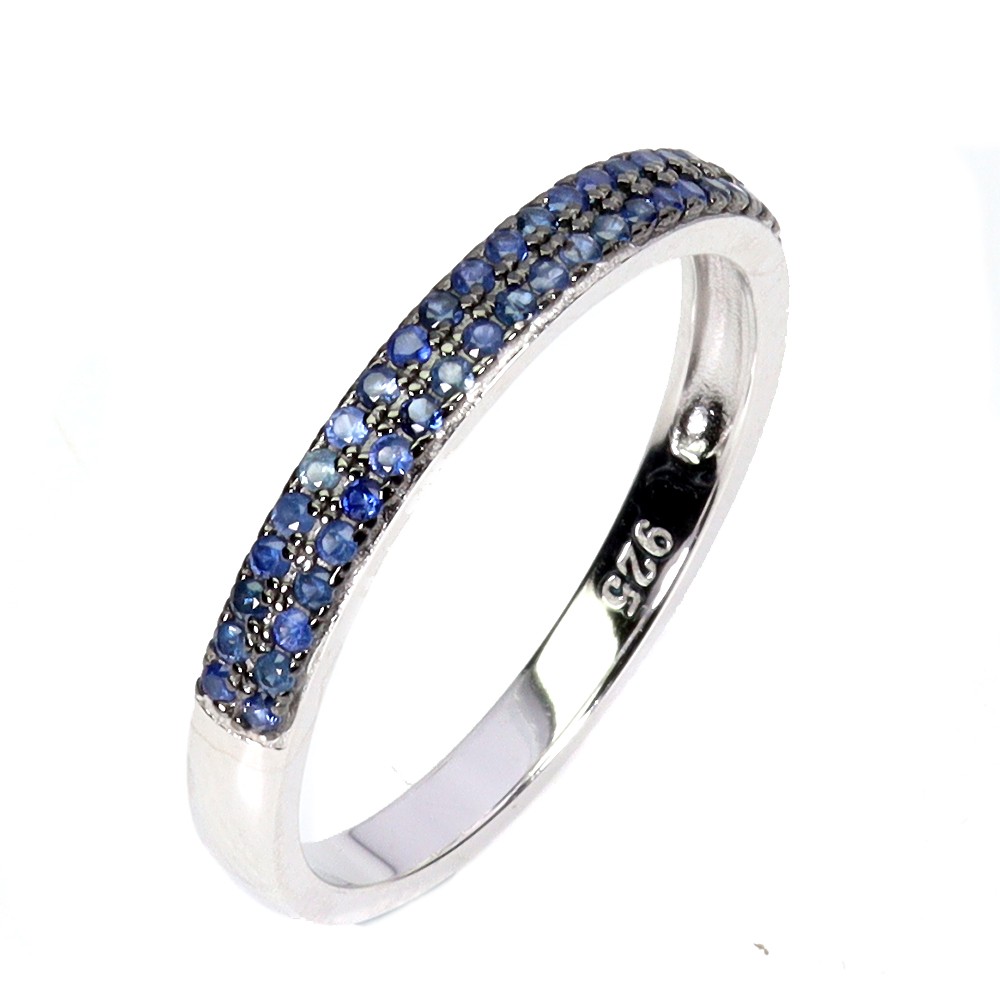 925 Sterling Silver Ring Blue Sapphire Round Diamond Cut Gemstone Jewelry Size 8