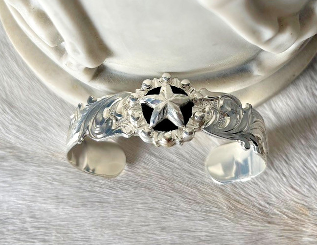 Western Womens Bracelet 7 x 1 in Star Silver Cuff Cowboy Open Cut Adjustable