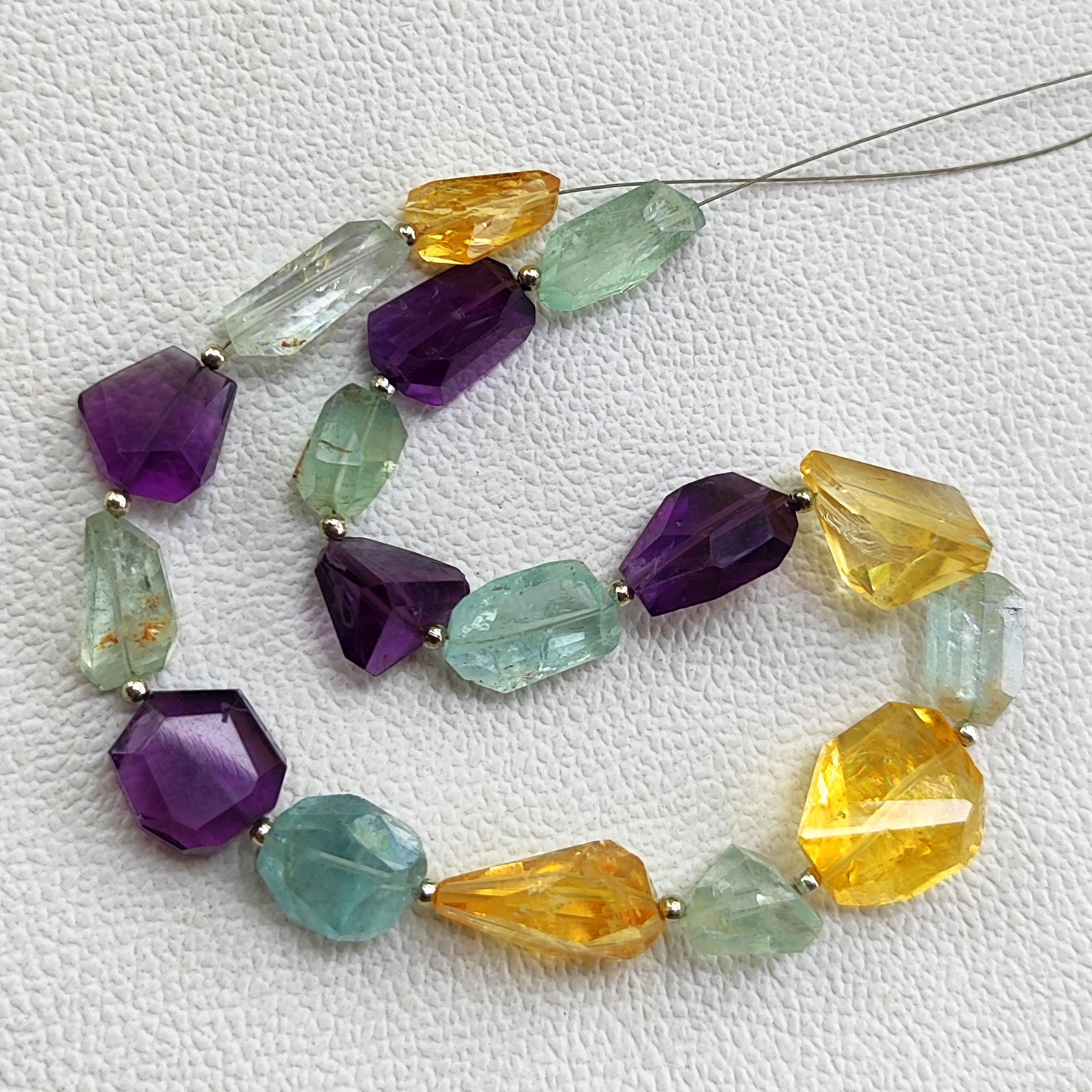 Amethyst Aquamarine Citrine Beads 12-14mm Faceted Nugget 11″ Strand Natural Gem