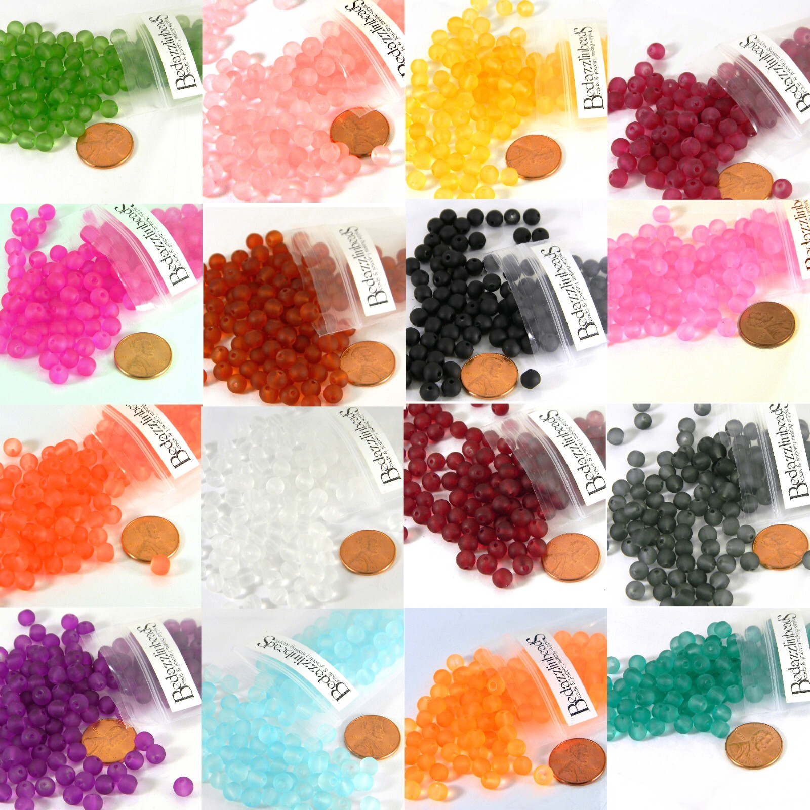 100 Matte Frosted Translucent 6mm x 5mm Round Glass Jewelry Beads w/ 1.2mm Hole
