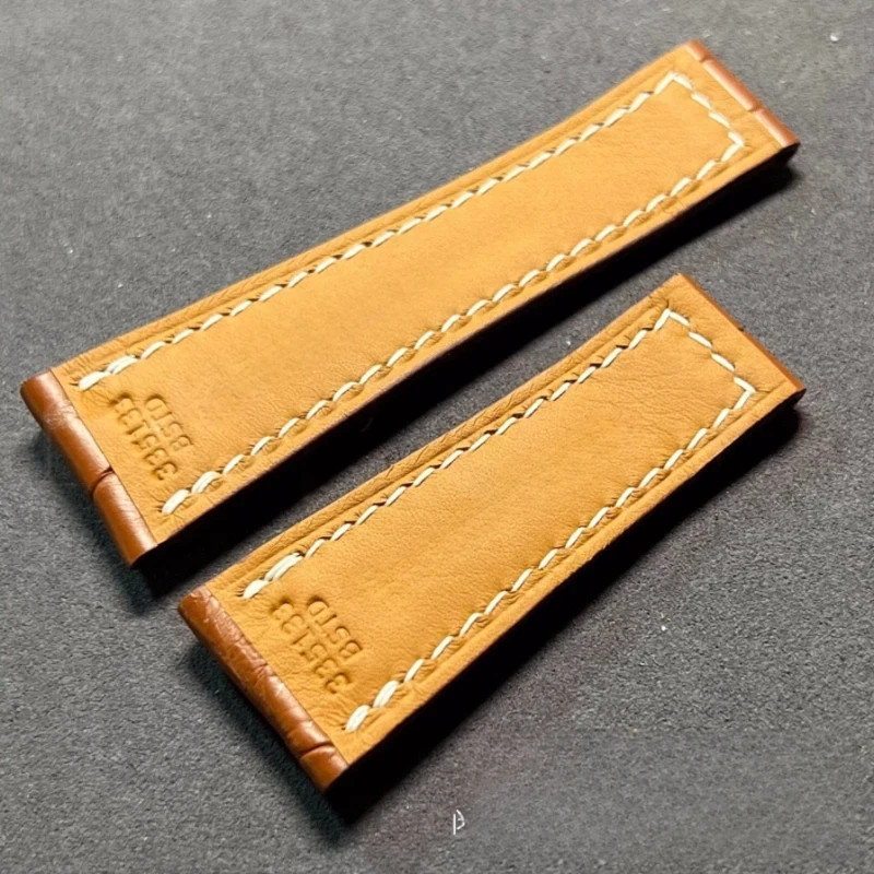 Black/Brown Croco Leather Strap Watch Band Fits Rolex Daytona Watches