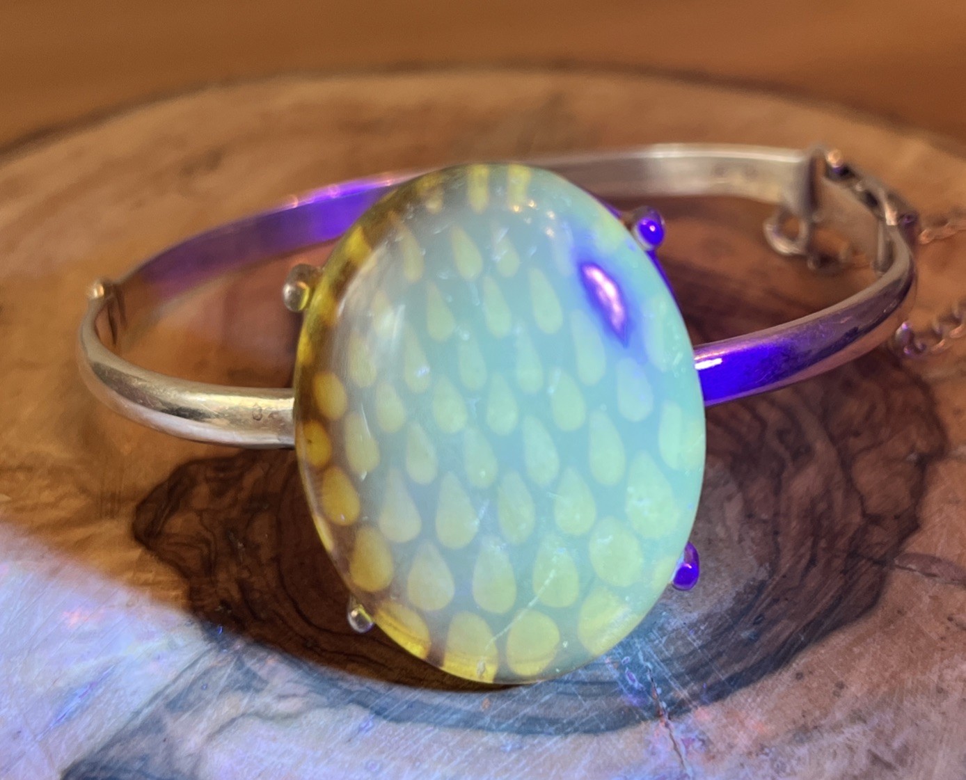 Sterling Silver 925 & Baltic Amber Reverse Carved Bangle – Stamped – Beautiful