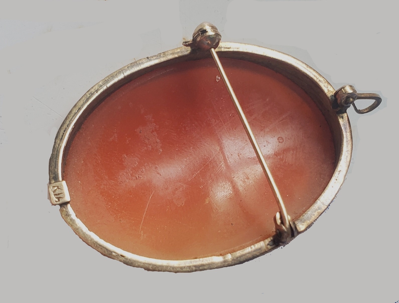 Antique/Vintage (early1900s) High-Relief CAMEO Brooch/Pendant Shell 14kGold EXC!
