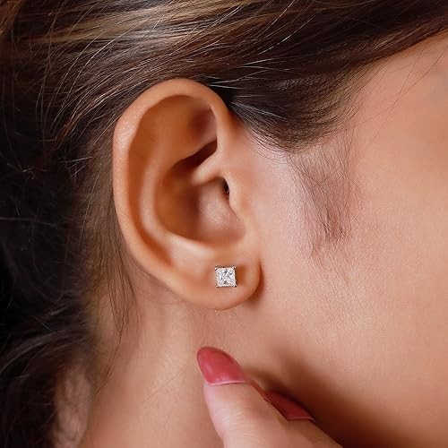 1-4ct Princess Cut Created Moissanite Solitaire Stud Earrings in Sterling Silver
