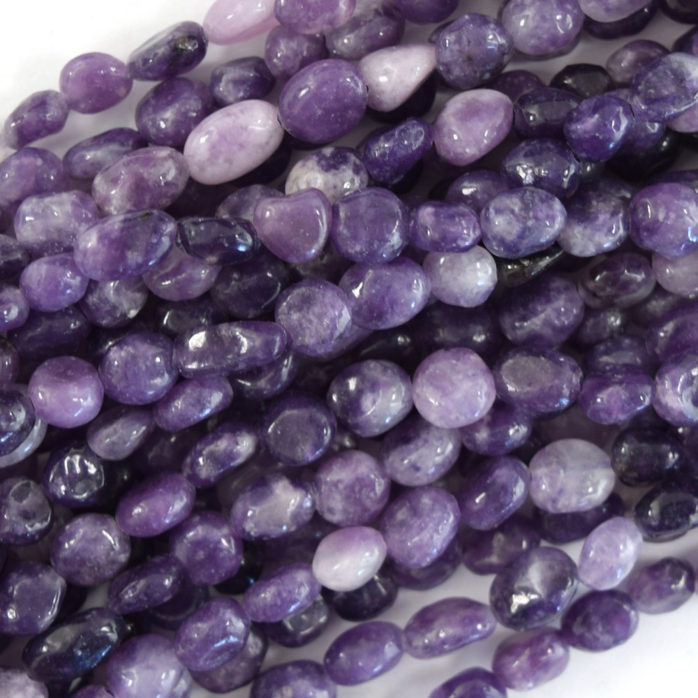 6mm – 7mm natural purple lepidolite pebble nugget beads 15.5″ strand