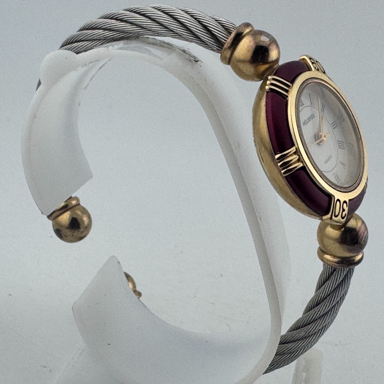 VTG Helbros Quartz Watch Women Removable Bezel Wire Cuff Bracelet New Battery