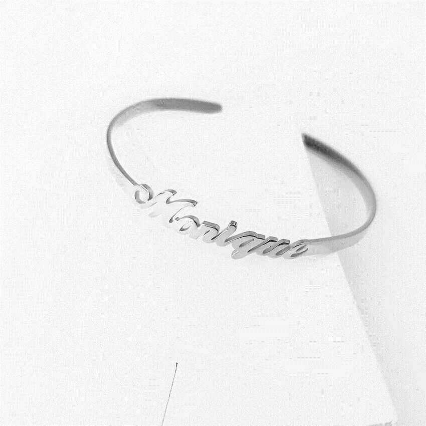 Gift Box Custom Name Bangle Bracelet Cuff Stainless Personalized Name Jewelry