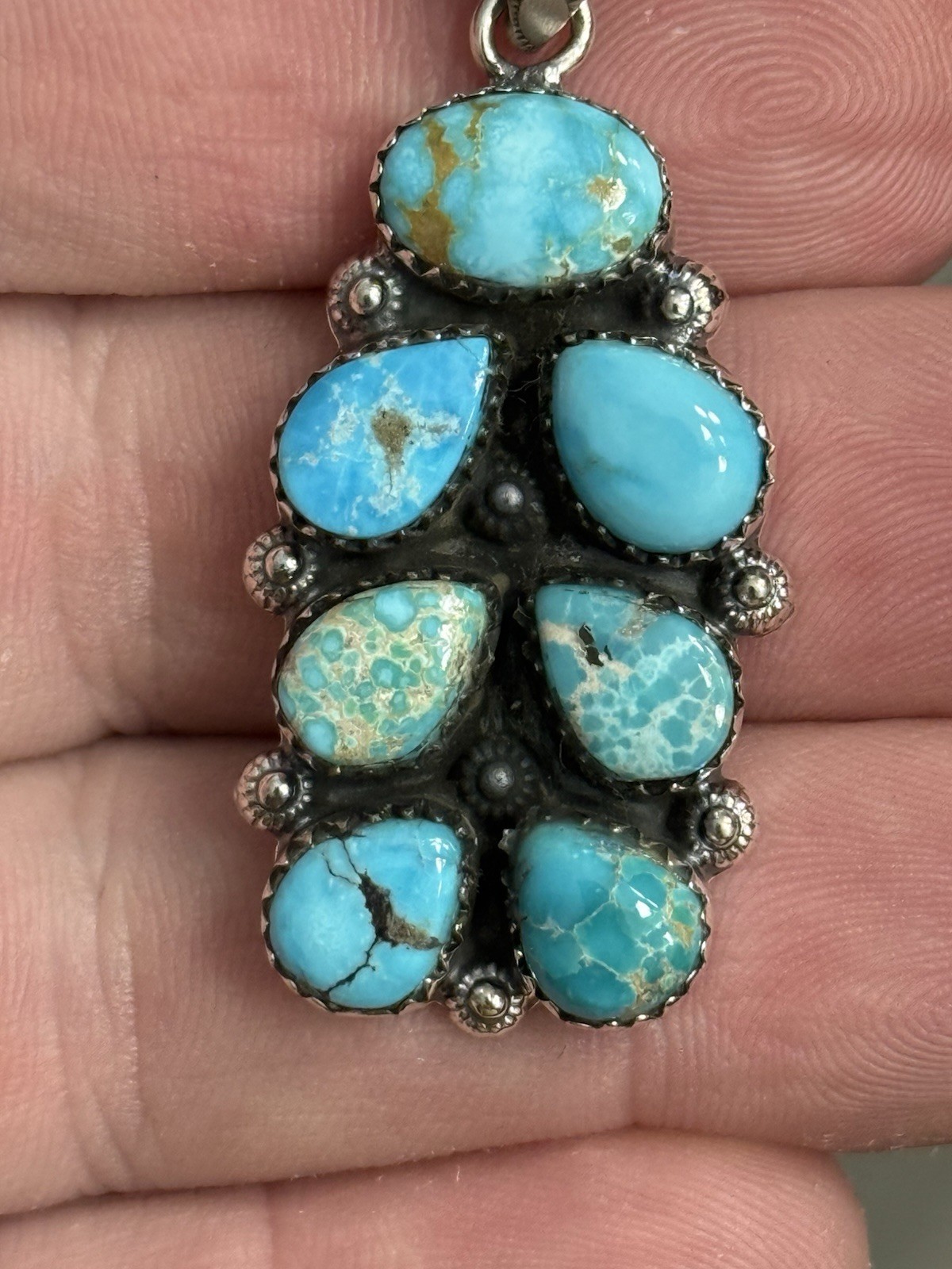 STERLING SILVER SIERRA BELLA WHITE WATER MIX TURQUOISE BAR CLUSTER PENDANT .925