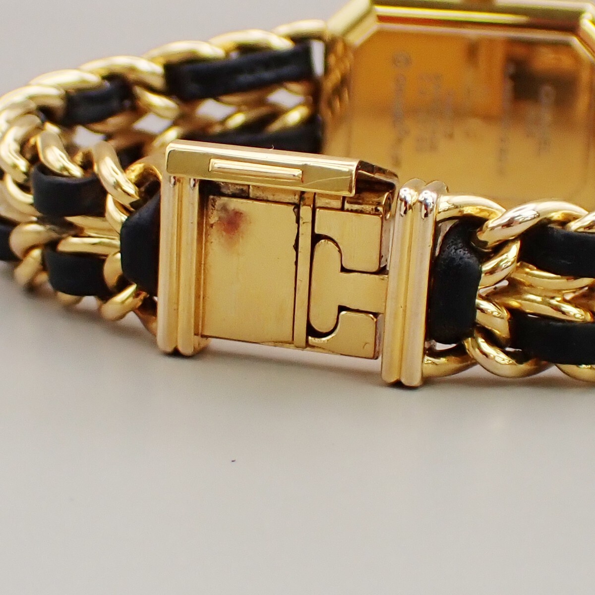 CHANEL Logo Premiere Watch H0001 # L Quartz Gold Plated Leather GHW 690RK949