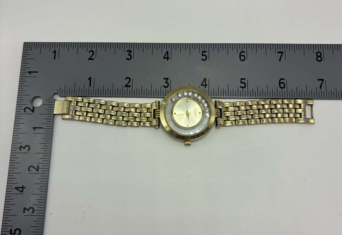 Vintage Watch Ellen Tracy Gold Tone Floating Rhinestone Link Untested Read