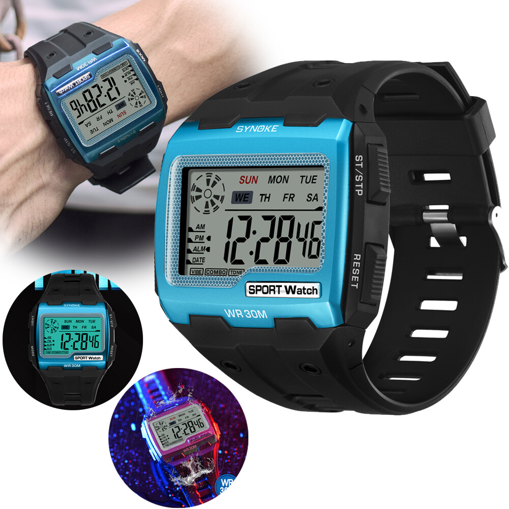 Men’s Digital Sports Watch LED Screen Large Face Military Waterproof Wristwatch