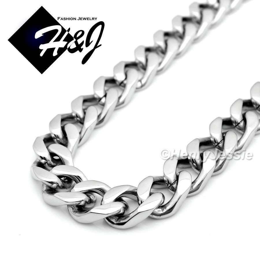 18-40″MEN Stainless Steel WIDE 11mm Silver Cuban Curb Necklace Cross Pendant*K20