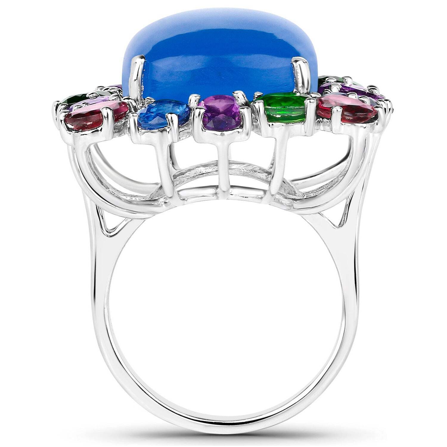 Natural Blue Chalcedony Ring 26ct Multi Gemstone Halo Sterling Silver Size 7