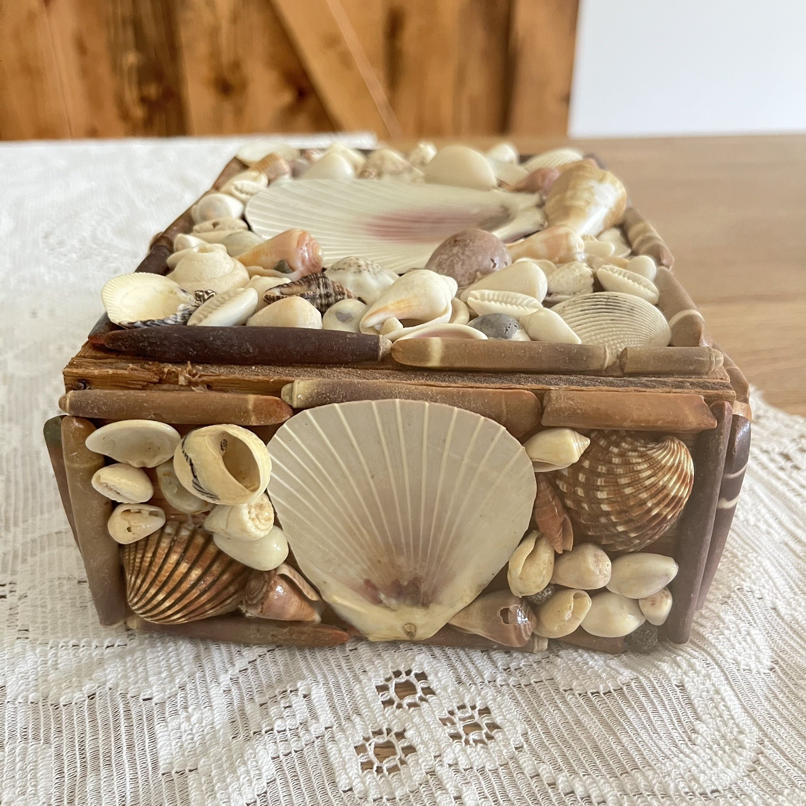 Vintage Seashell Jewelry Box Keepsake Trinket Shell Coastal Nautical