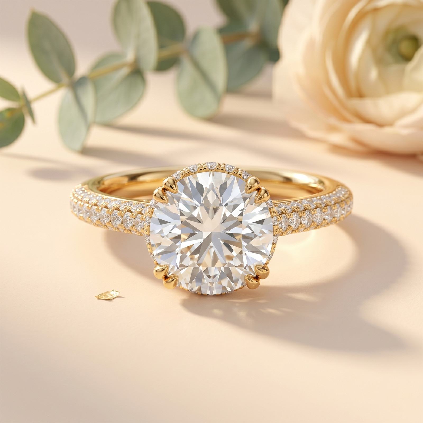 Diamond Engagement Ring 2.75 Ct Lab Grown E F VVS 14K Yellow Gold IGI Round Cut