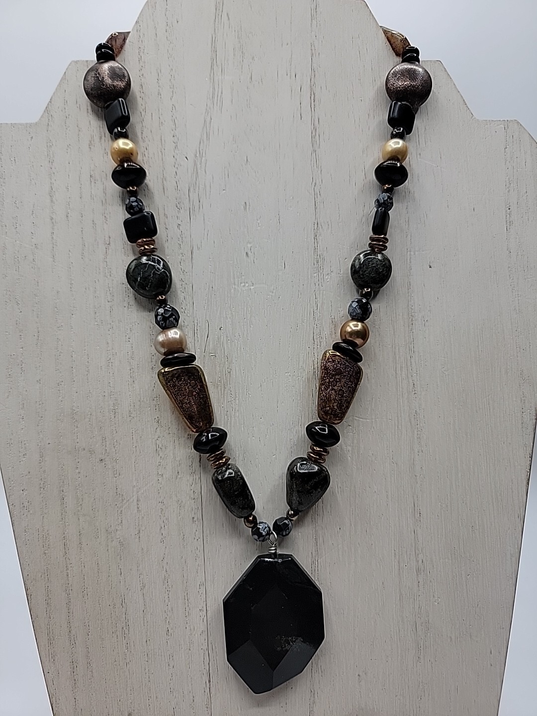 Shane Boyner Designer Necklace Genuine Stone Ceramic Glass Beads Sterling Pearl