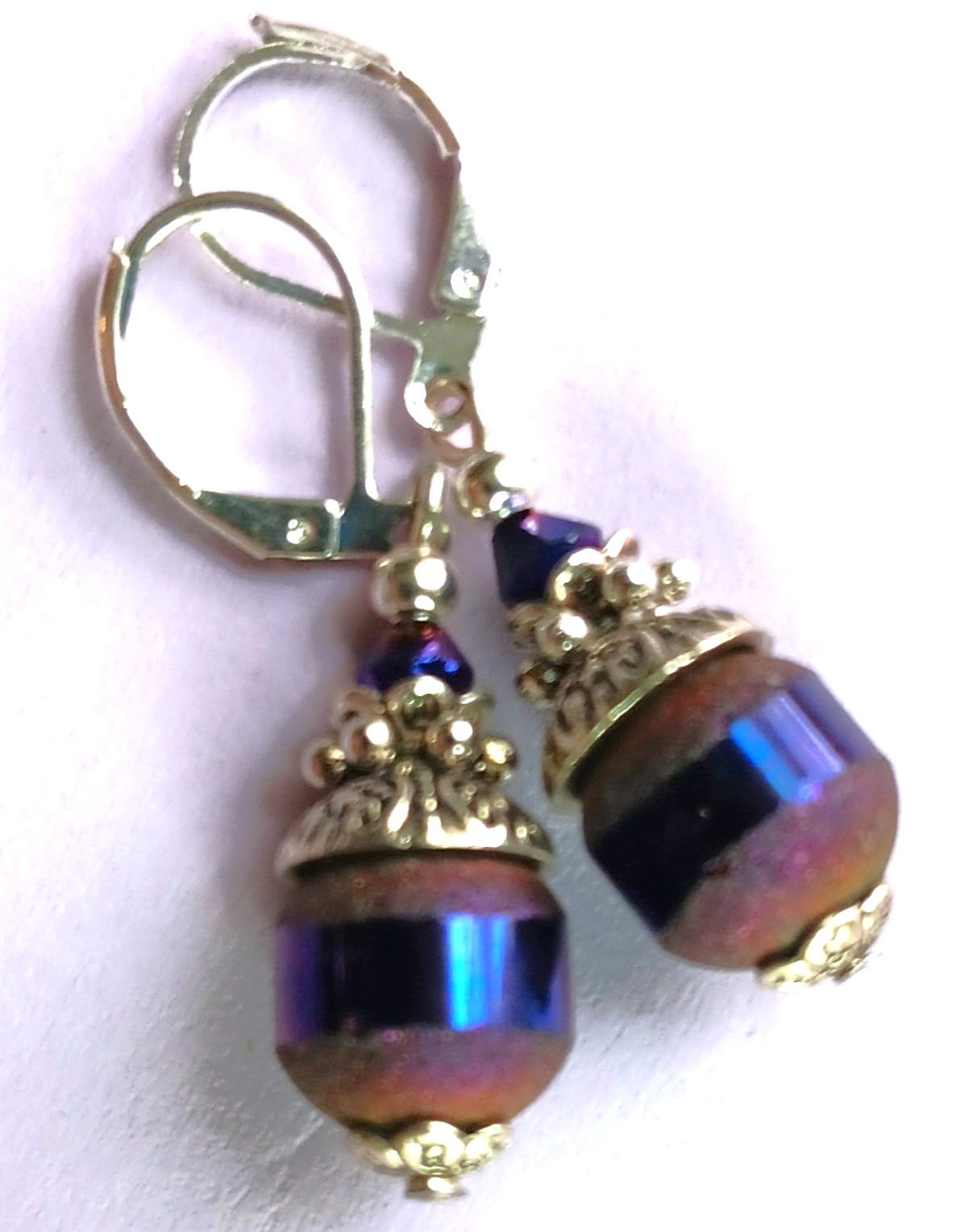 PURPLE frosted CRYSTAL earring SP LEVERBACK handcrafted #XSP-b