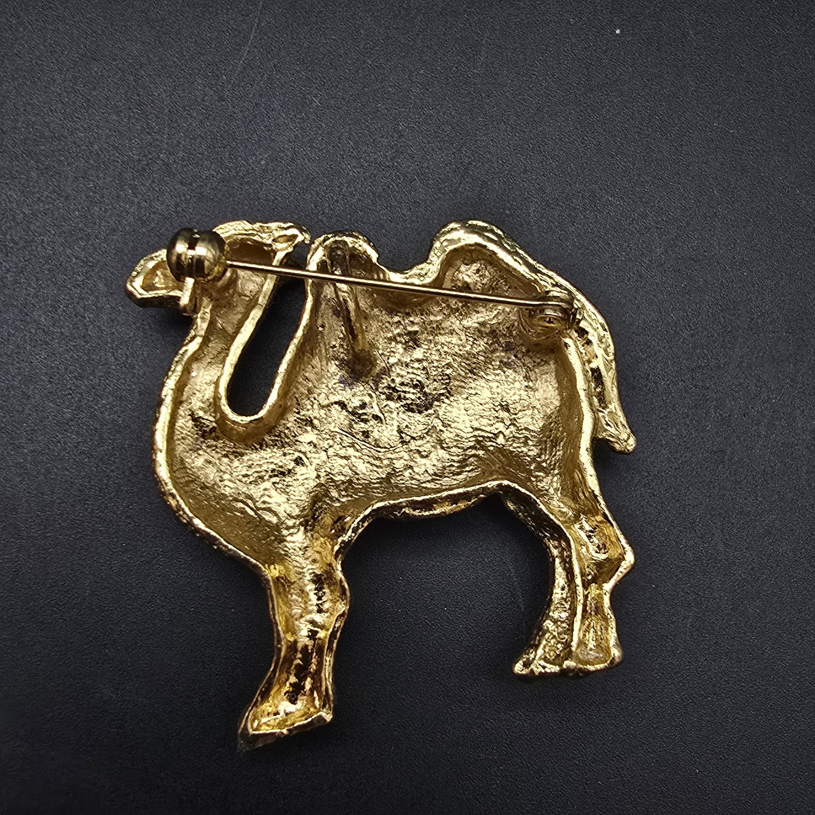 Gold Tone Camel Rhinestone Brooch Vintage Costume Jewelry