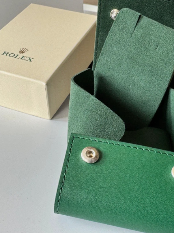 Rolex Green Leather Travel Pouch Case Authentic Service Center Watch Holder NIB