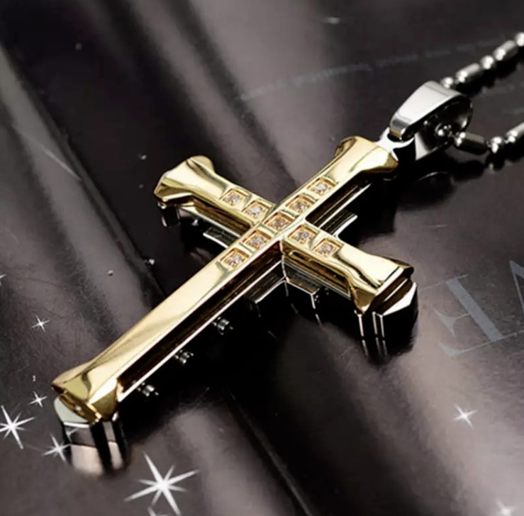 Fashion Jewelry Black Gold Or Silver Rhinestone Cross Pendant Necklace TK7-3