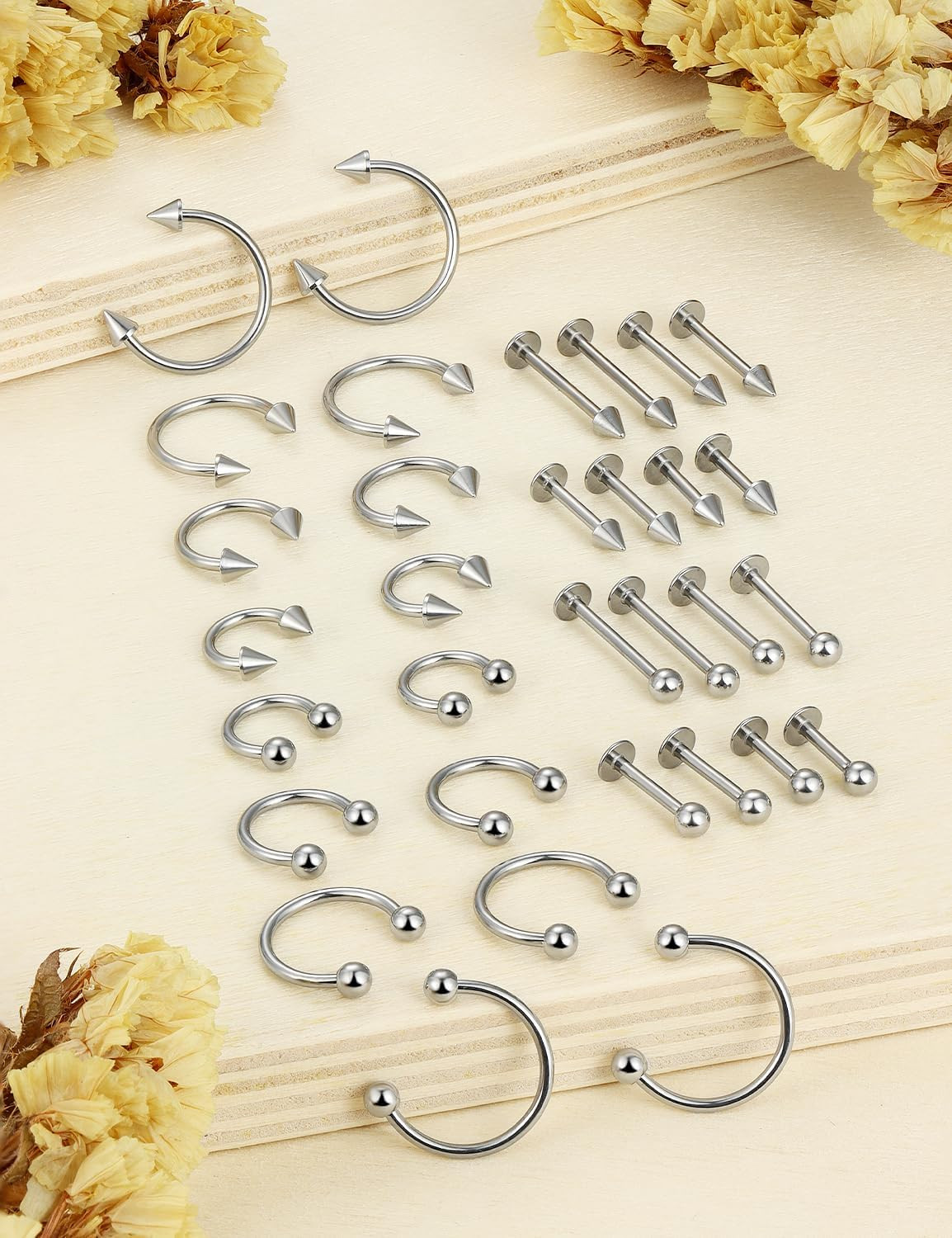 32PCS 16G Lip Rings Surgical Steel Snake Bite Jewelry Labret Jewelry Monroe Lip