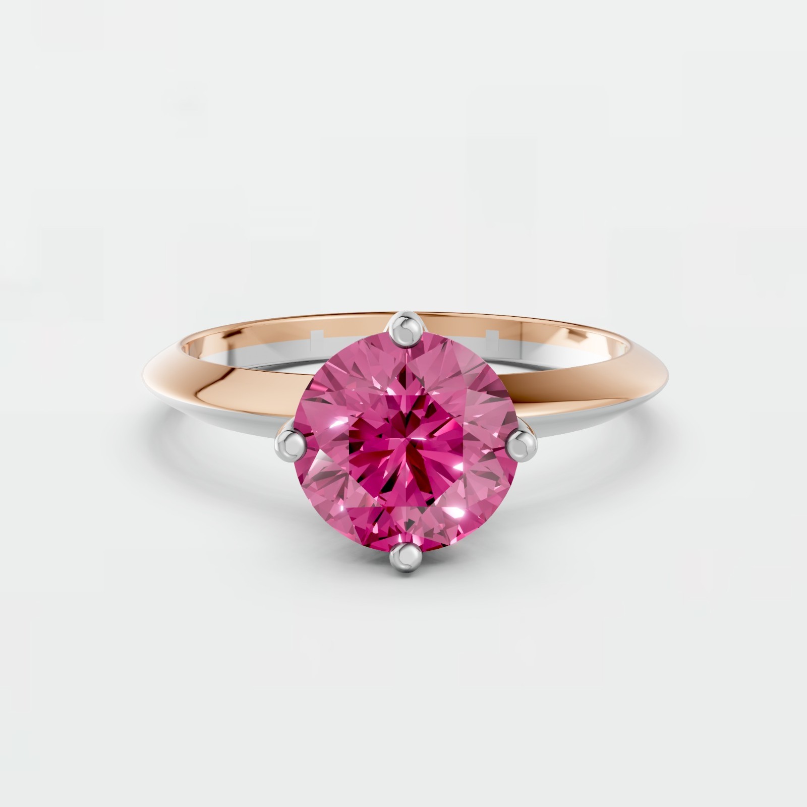 Fancy Pink Round Lab Grown Diamond Prong Basket Set Solitaire Engagement Ring