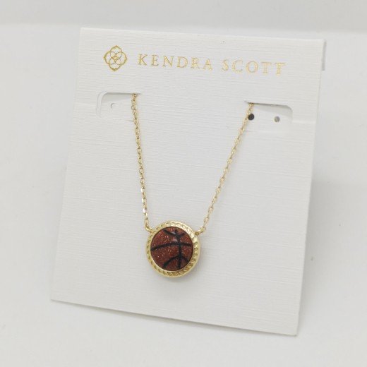 Kendra Scott Basketball Gold Plated Short Pendant Necklace in Orange Goldstone