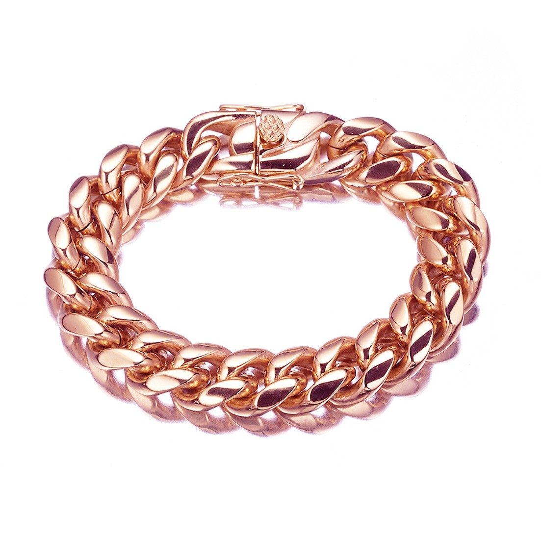 14mm*8.5in Fine Cuban Chain Stainless Steel Encrypted Electroplated Bracelet