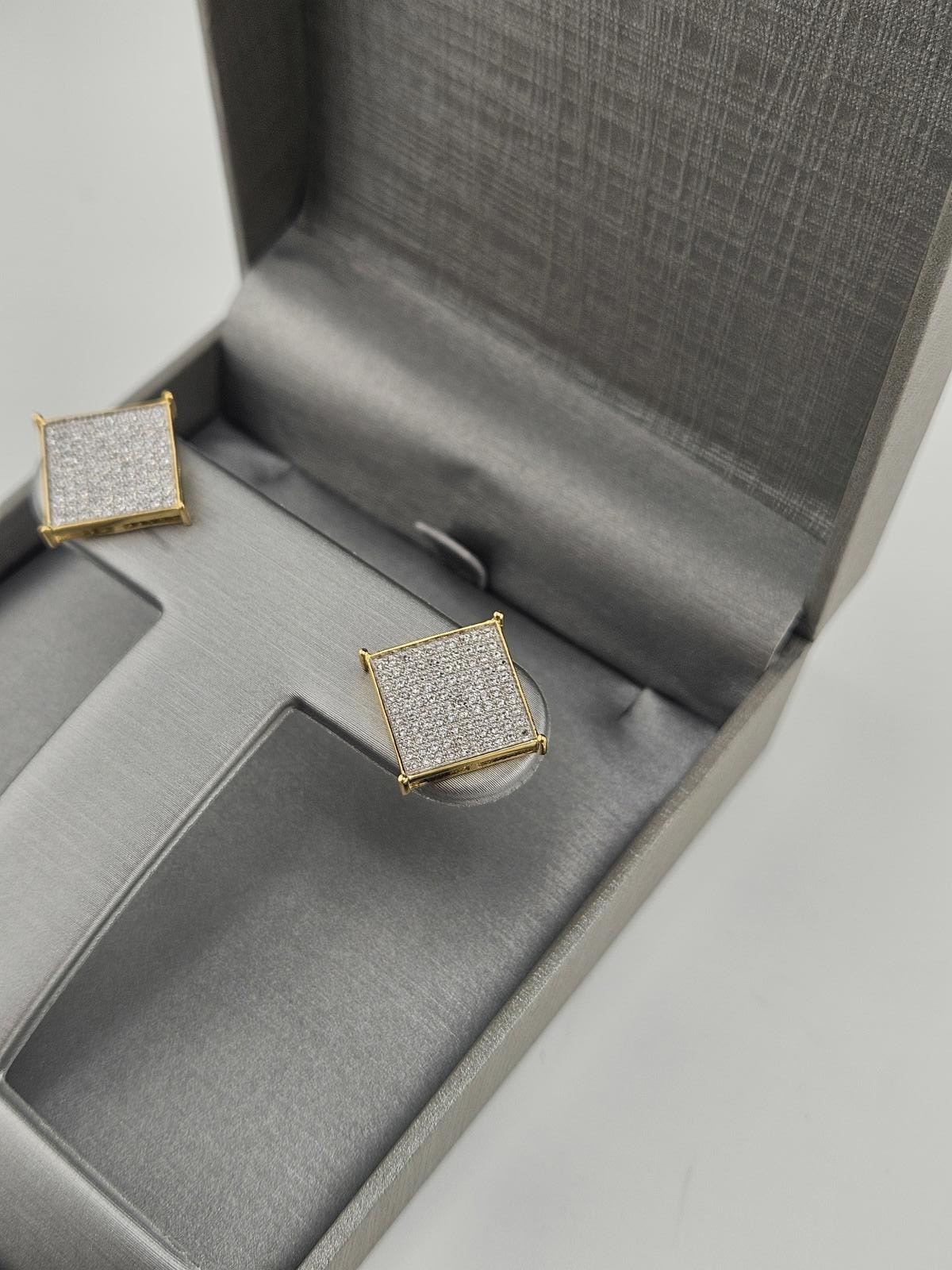 15.2mm Square Gold Vermeil Moissanite Stud Earrings, Screwbacks