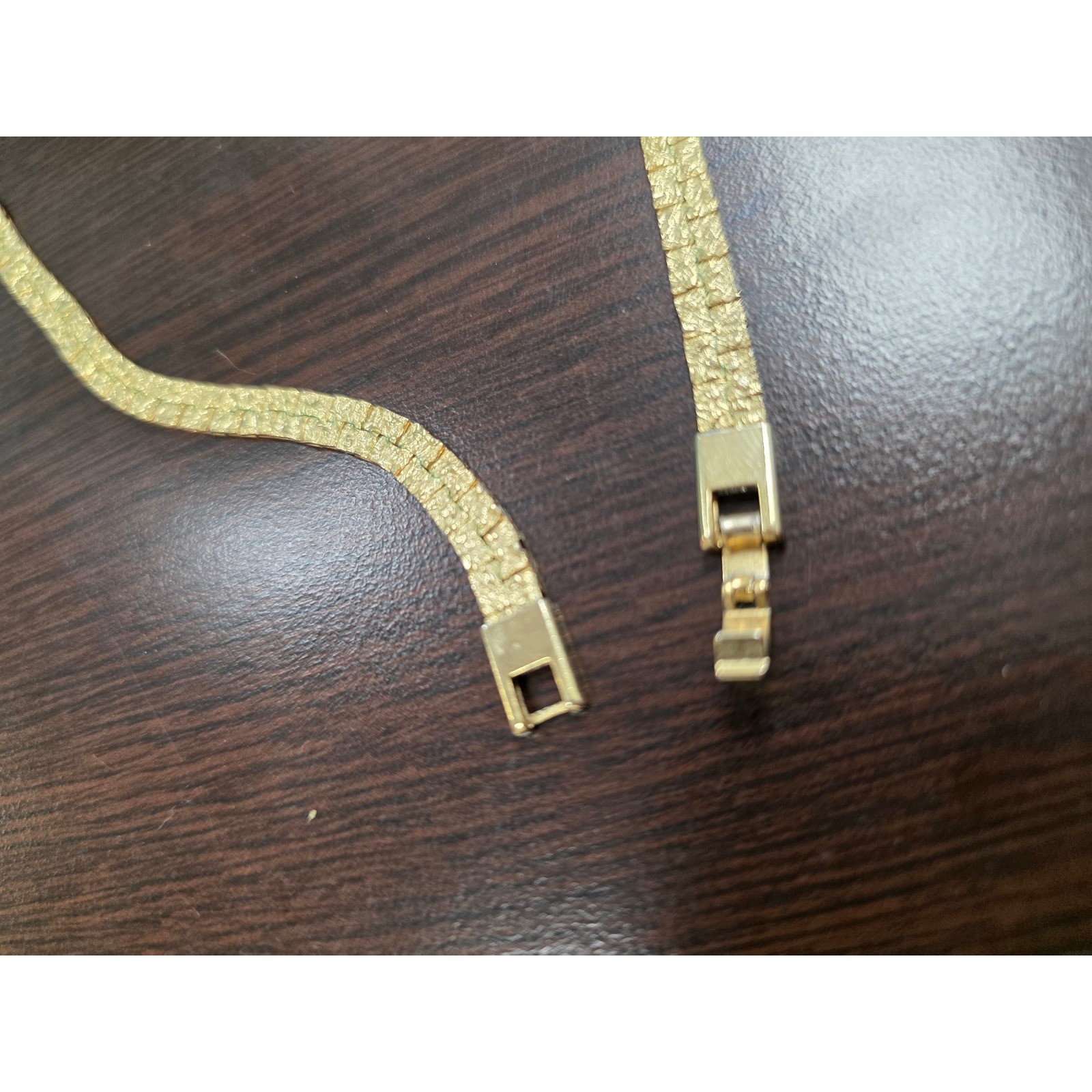 Vintage Gold Tone Nugget Flat Link Chain Necklace Textured Bark Finish 27g