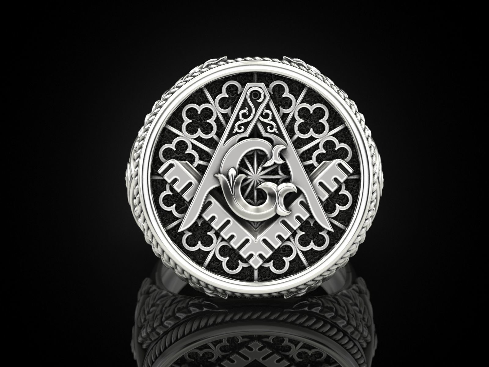Oxidized Men’s Master Masonic All Seeing Eye 925 Sterling Silver Statement Rings