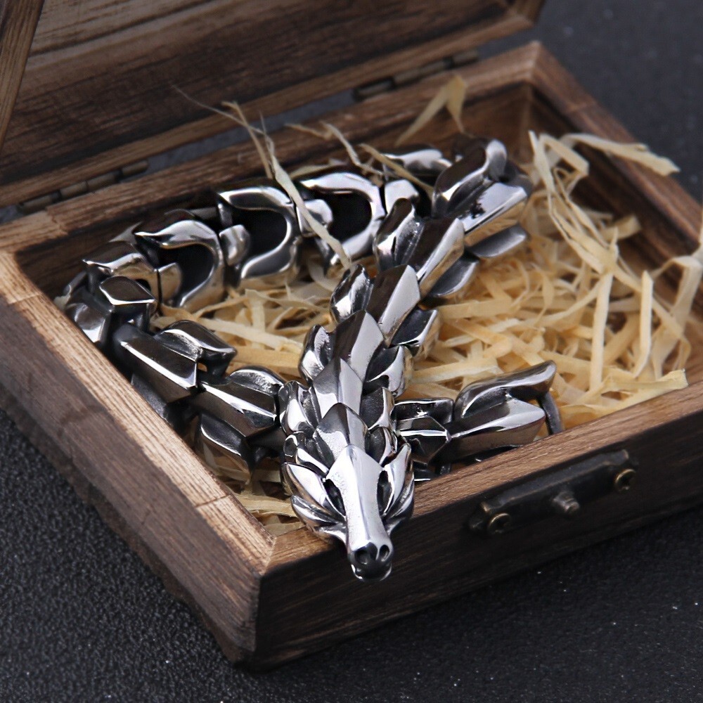 Viking Bracelet Ouroboros Vintage Punk Stainless Steel Fashion Jewelry For Mens
